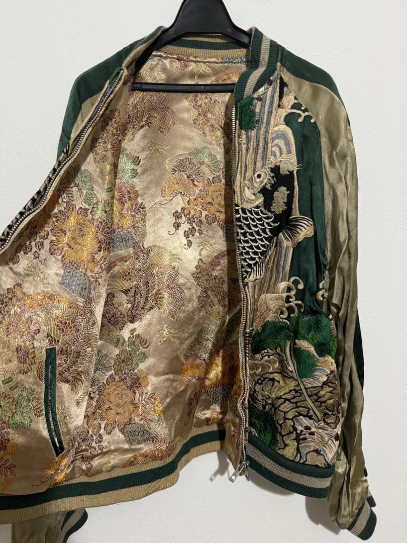 花旅楽団 スカジャン リバーシブル script 和柄 刺繍 鯉 SUKAJAN