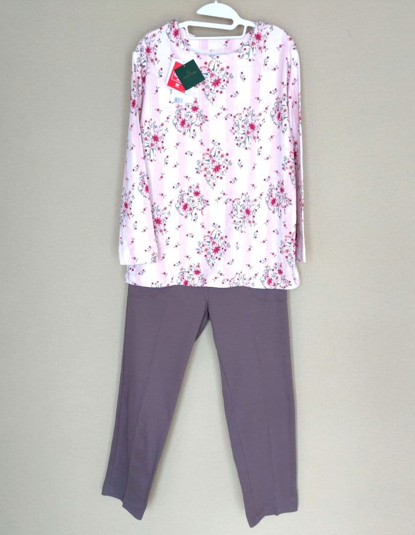 新品ワコールMINTON 花柄あったか長袖パジャマ (L)