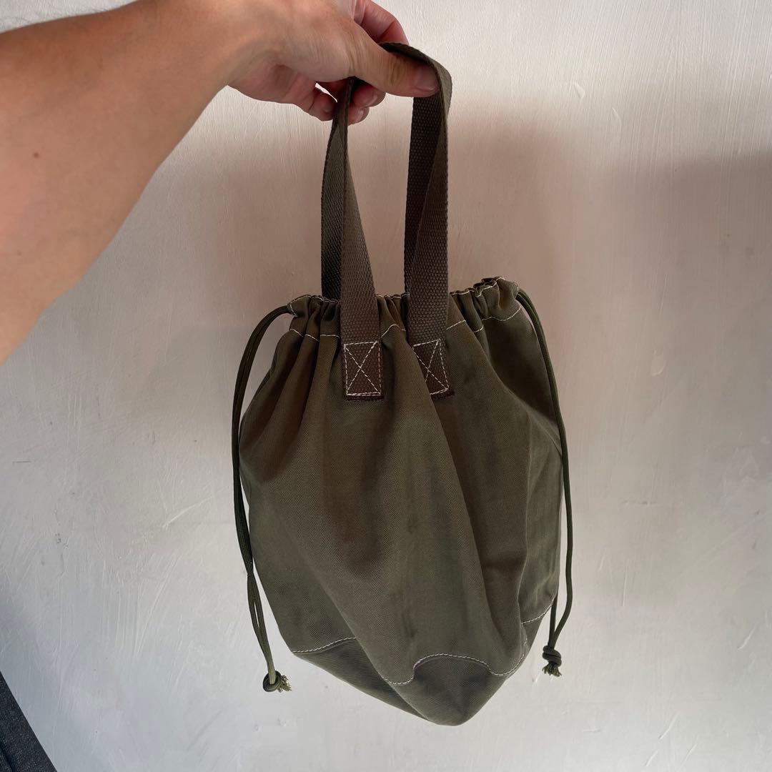 【巾着トートバッグ】ヘリンボーンツイル　ミリタリーカーキ　USARMY