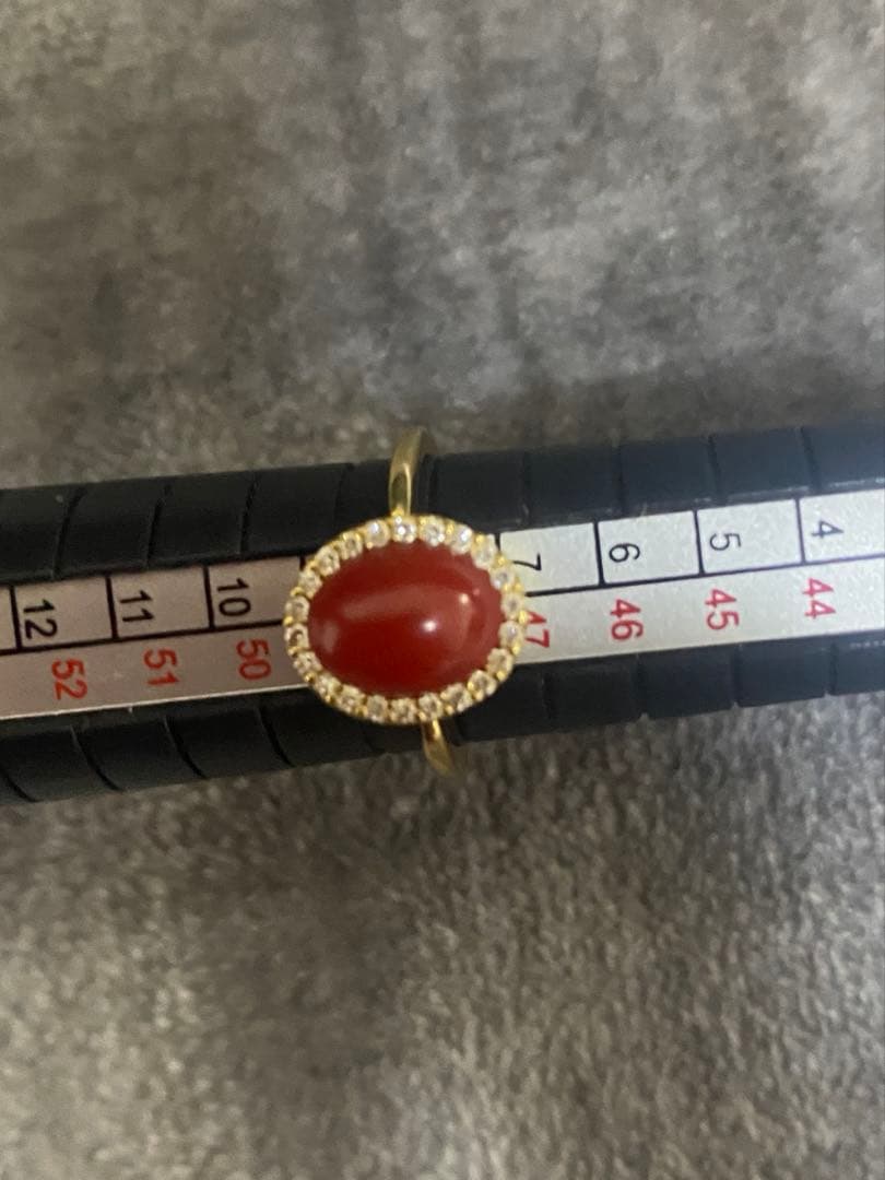K18 赤い珊瑚ダイヤ リング　18金　ダイヤ0.14