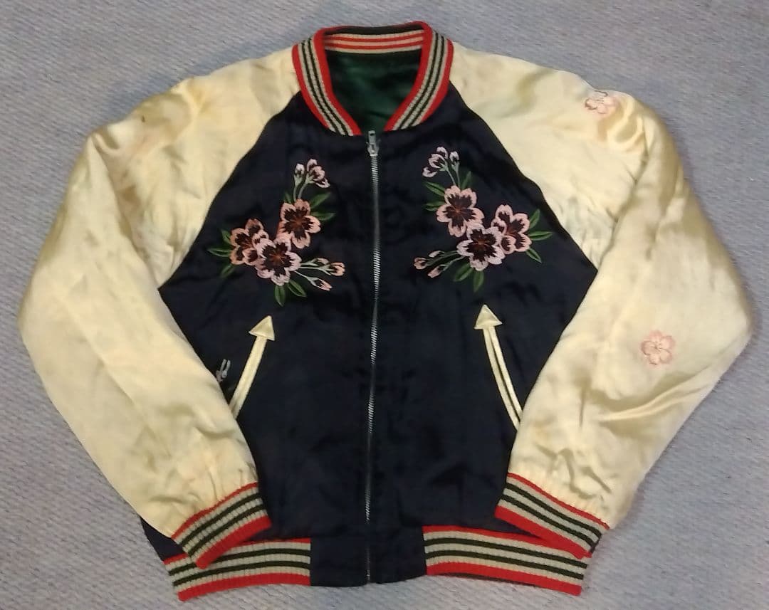 刺繍スカジャン 髑髏花魁 富士山 花火