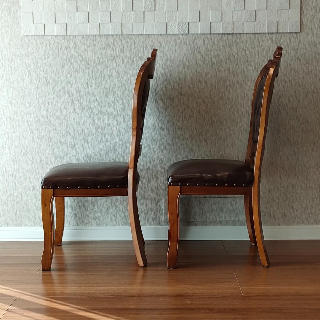アンティーク　レザーチェア　合皮　ダイニングチェア　2脚セット②