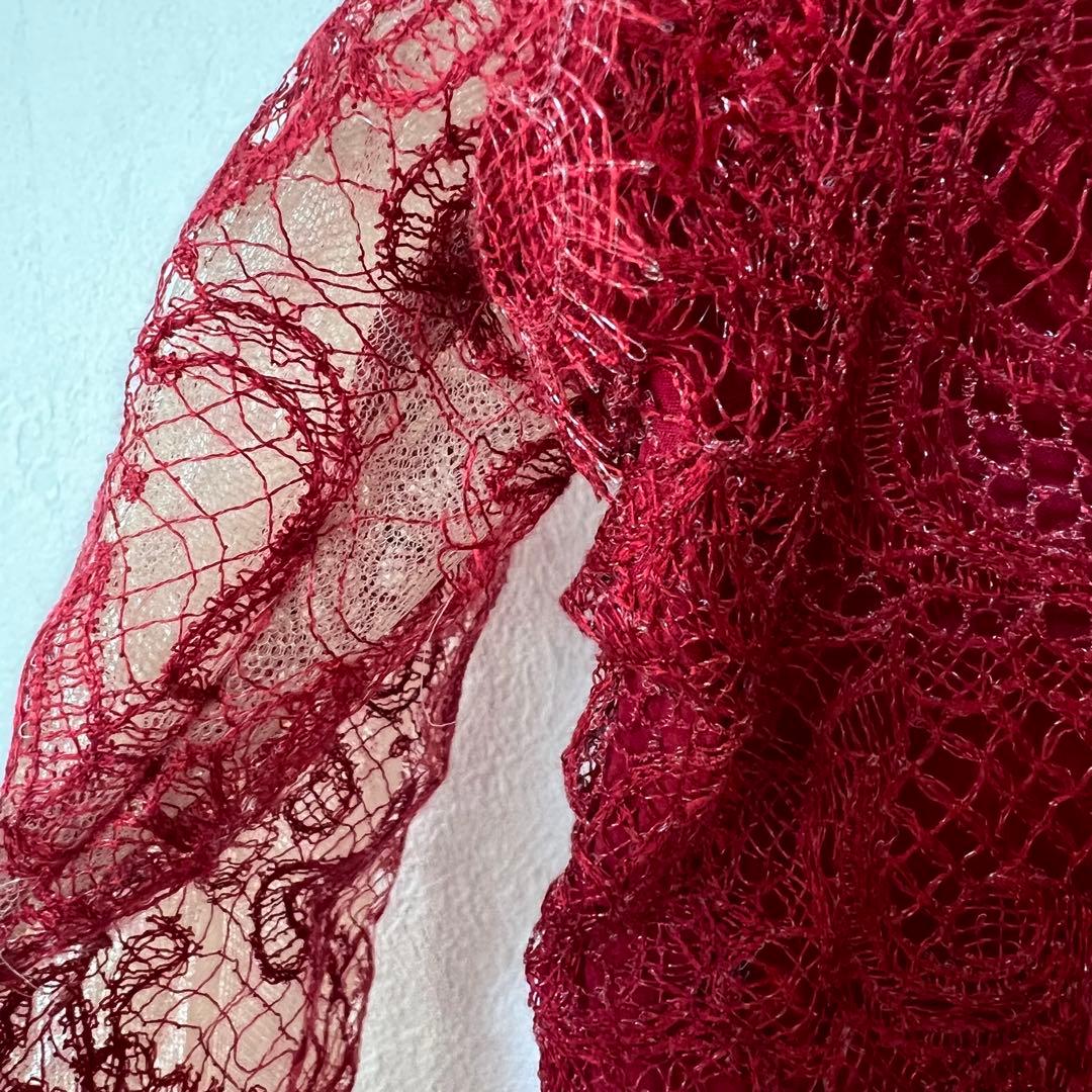 1950 エルマンノシェルビーノ 赤 レース シルクブレンド 高級感 《L》