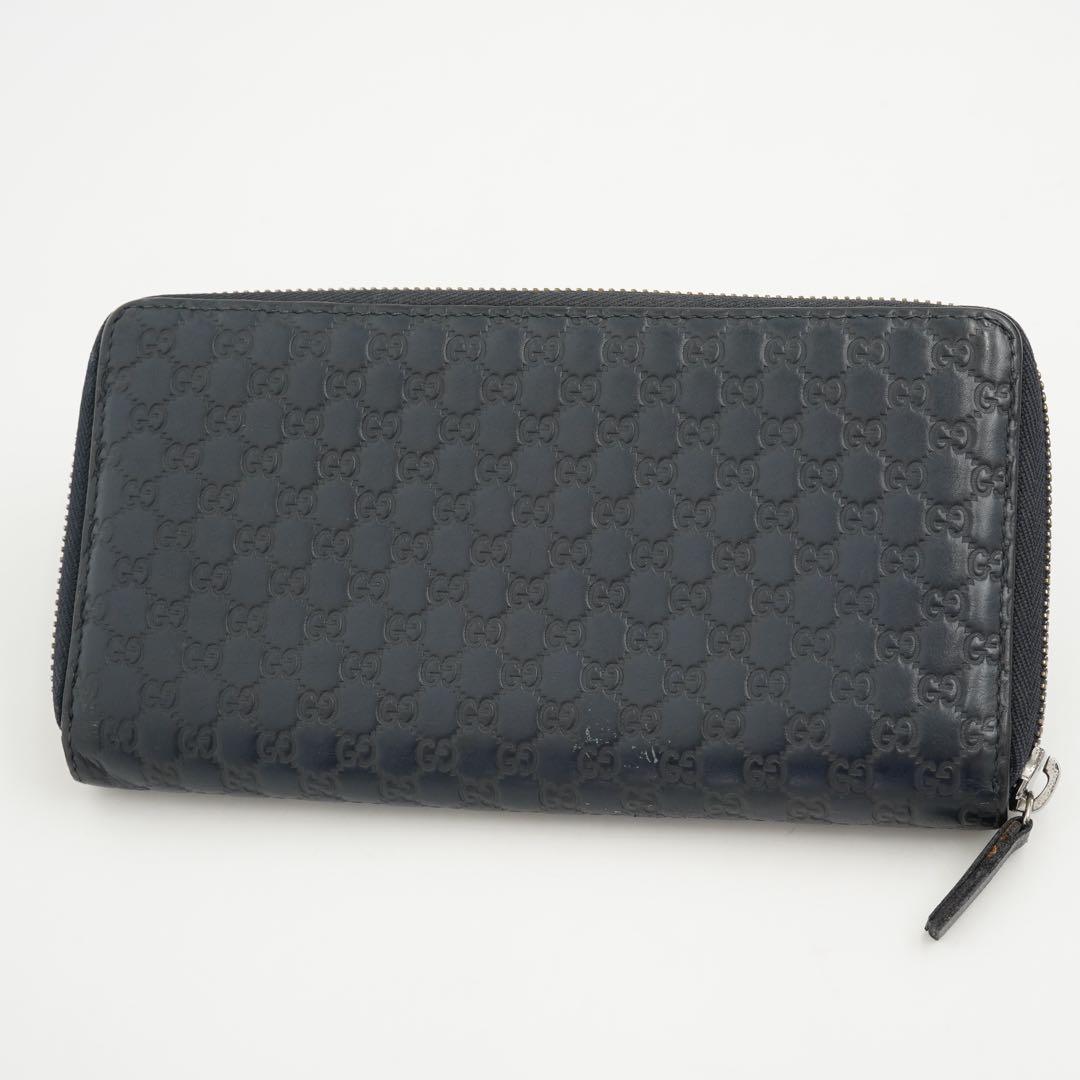 ✨極美品✨　グッチ　長財布　マイクロシマ　GG ラウンドジップ　レザー　ネイビー
