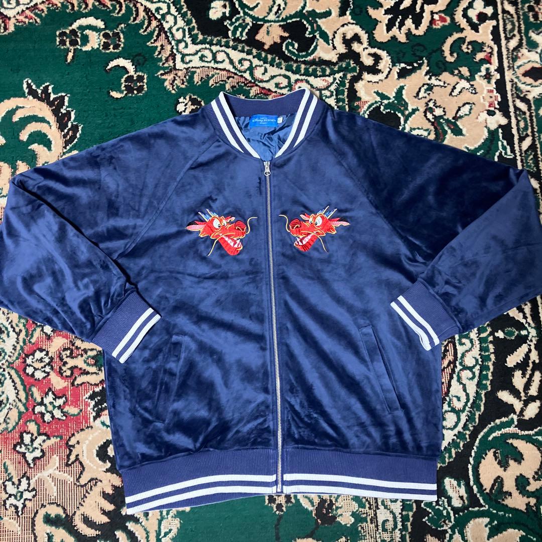 美品　ディズニー ムーラン ムーシュー ドラゴン 刺繍 ベロア スカジャン 　L