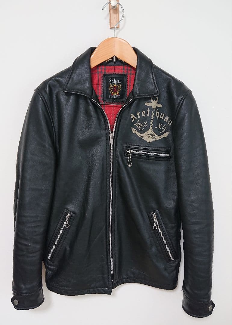 Schott 純正ペイント 襟付きシングル クラシックトラッカー 黒 S