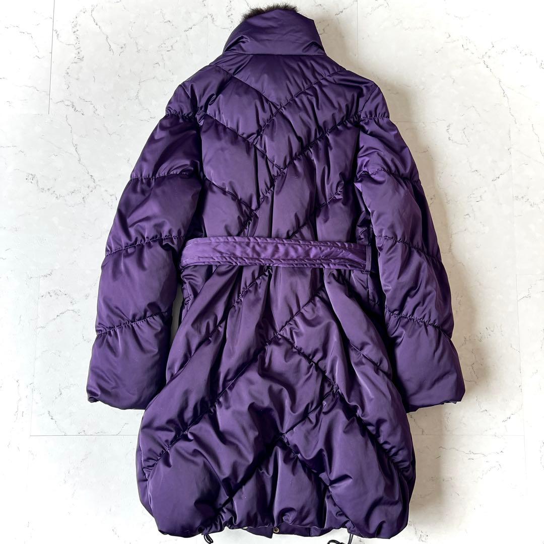 美品 ポールスミス ブラック 40→Lラビットファー ベルト付 ダウンコート 紫