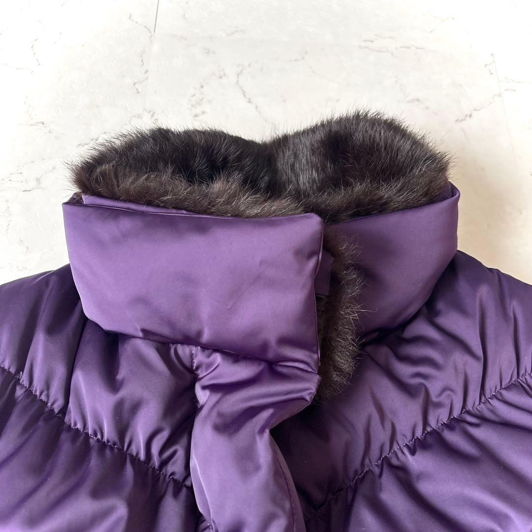 美品 ポールスミス ブラック 40→Lラビットファー ベルト付 ダウンコート 紫