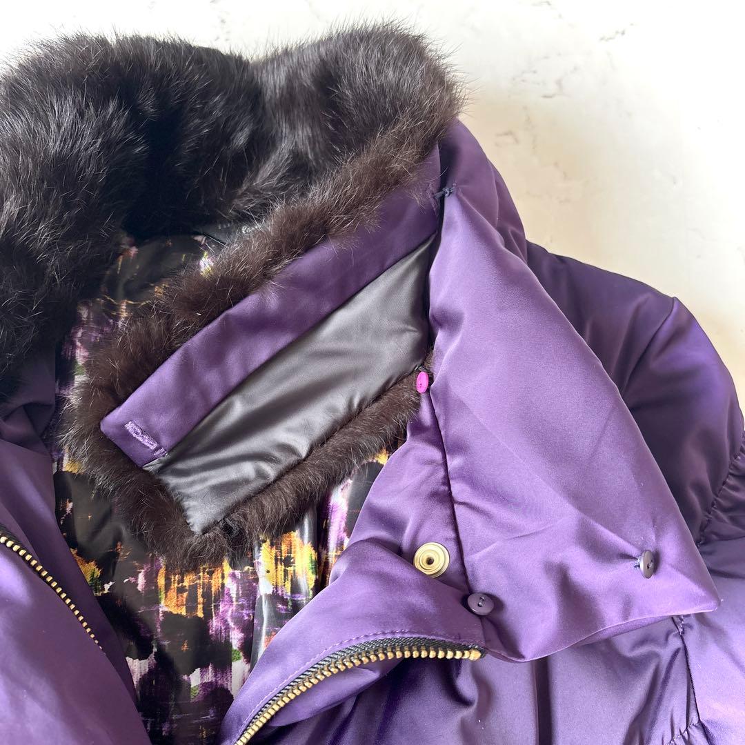 美品 ポールスミス ブラック 40→Lラビットファー ベルト付 ダウンコート 紫