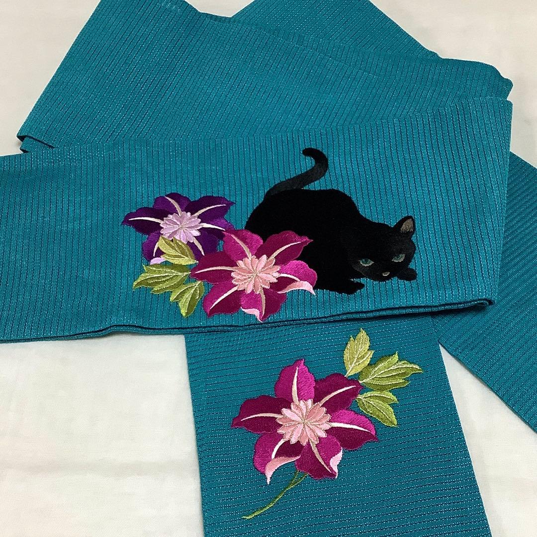 【彦兵衛mini】お買得！人気『撫松庵』・セオα浴衣・半幅帯セット〜芙蓉に黒猫〜