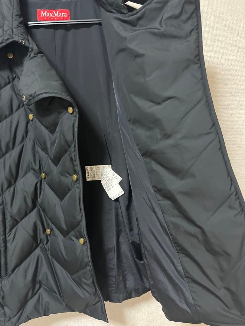 【美品】MaxMara Studio ブラック ダウンジャケット　ベルト黒　襟付