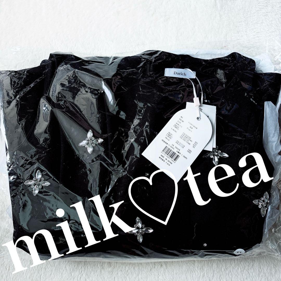 新品タグ付 ダーリッチ ビジューフレアバルーンミニドレス FL ブラック