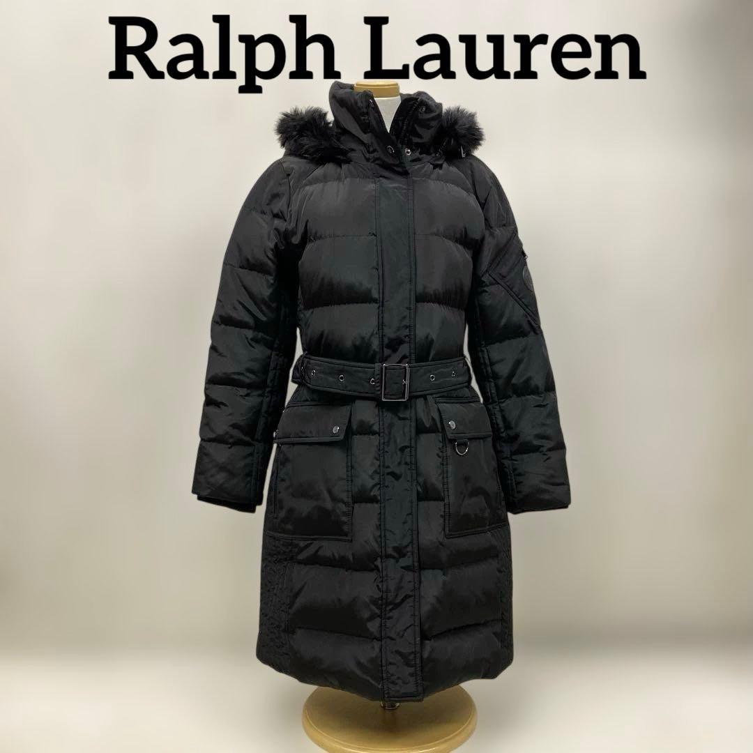 ラルフローレン ダウンコート ロング 黒 3way ベルト Aライン フード S