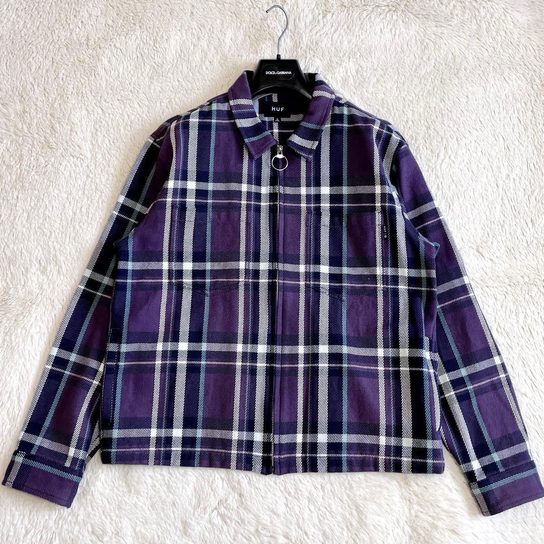 美品 HUF ハフ チェック セットアップ ジャケット パンツ パープル ロゴ