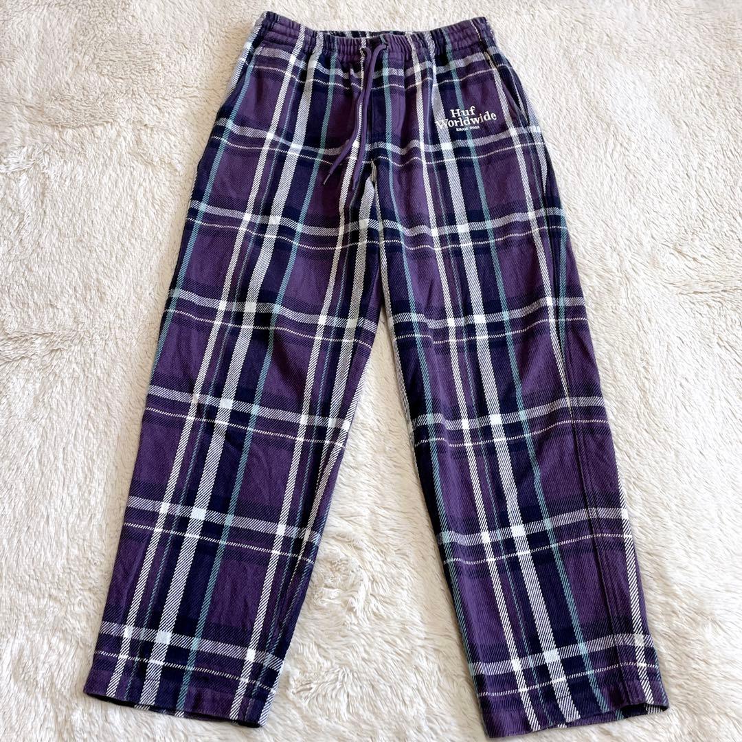 美品 HUF ハフ チェック セットアップ ジャケット パンツ パープル ロゴ