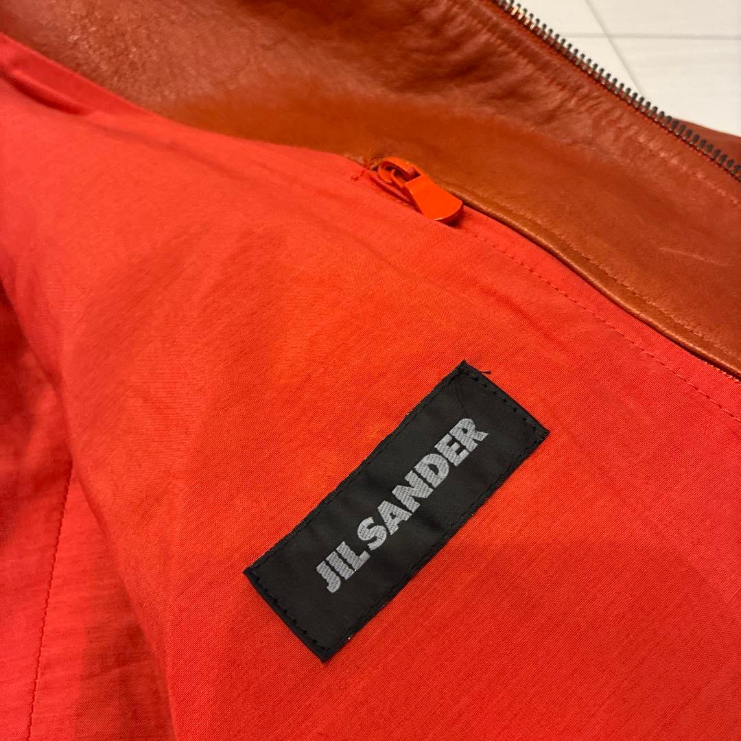 イタリア製 ジルサンダー シングルライダース 48 レザージャケット オレンジ