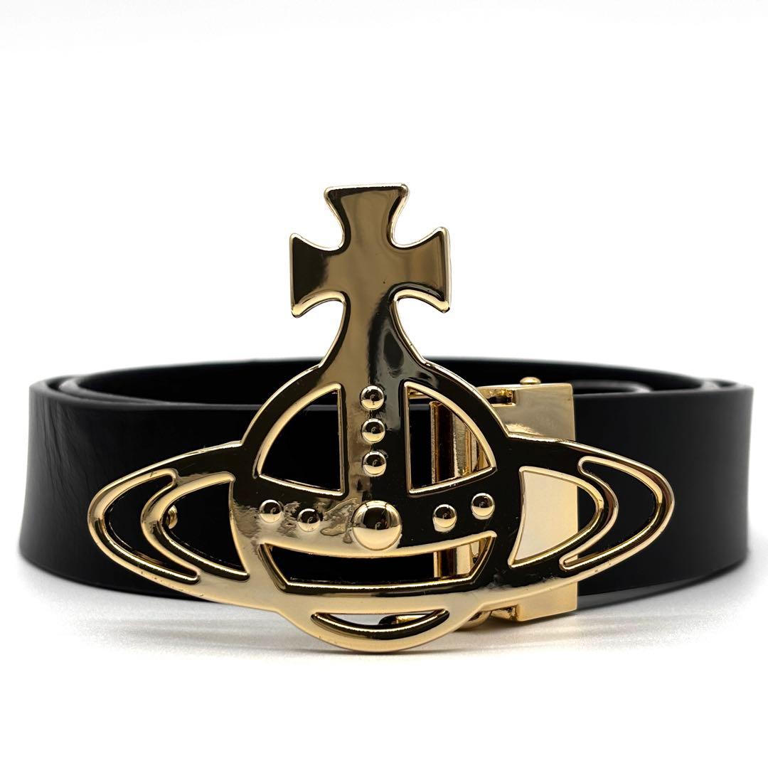 未使用に近い ヴィヴィアン ベルト オーブ 金具 レザー ユニセックス ブラック