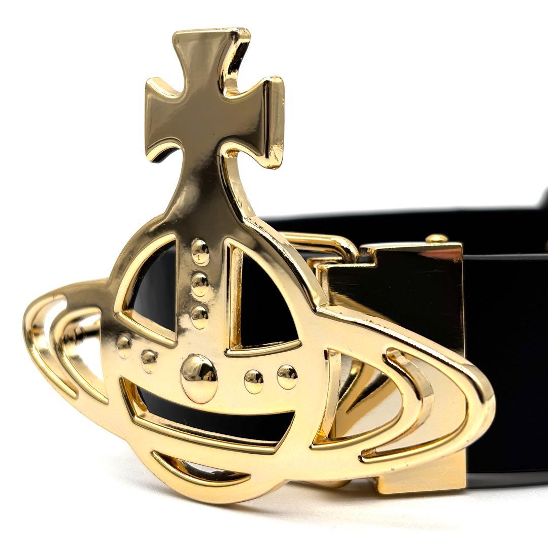 未使用に近い ヴィヴィアン ベルト オーブ 金具 レザー ユニセックス ブラック