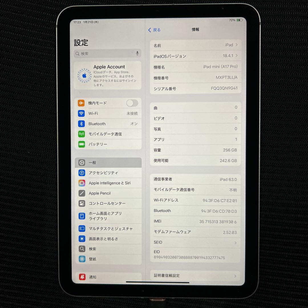 Apple iPad mini(A17 Pro) WIFI+セラルー　256GB