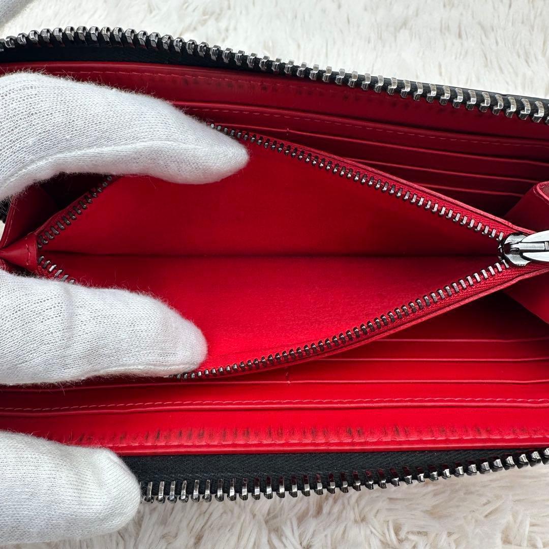 ✨美品✨ルブダン　長財布　ラウンドジップ　ラバーソール　デカロゴ　レザー　黒　赤
