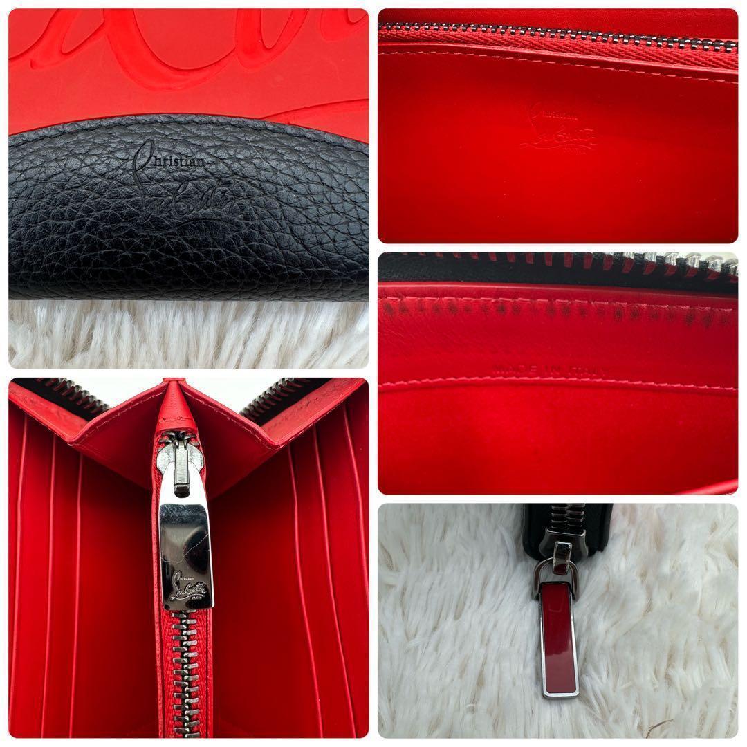 ✨美品✨ルブダン　長財布　ラウンドジップ　ラバーソール　デカロゴ　レザー　黒　赤