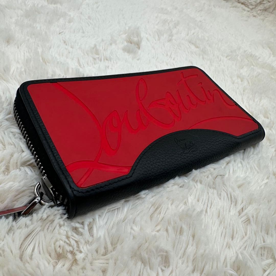 ✨美品✨ルブダン　長財布　ラウンドジップ　ラバーソール　デカロゴ　レザー　黒　赤