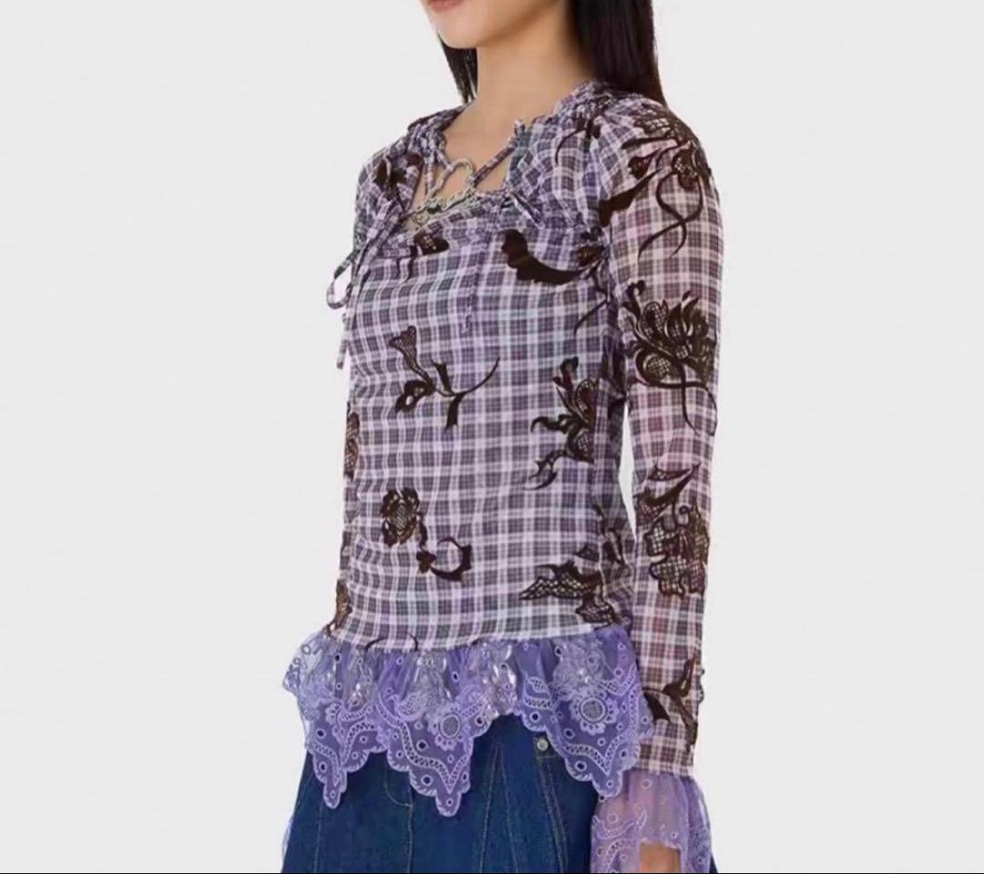 CHOPOVA LOWENA チョポヴァ・ロウェナ 24aw 紫 チェック 長袖