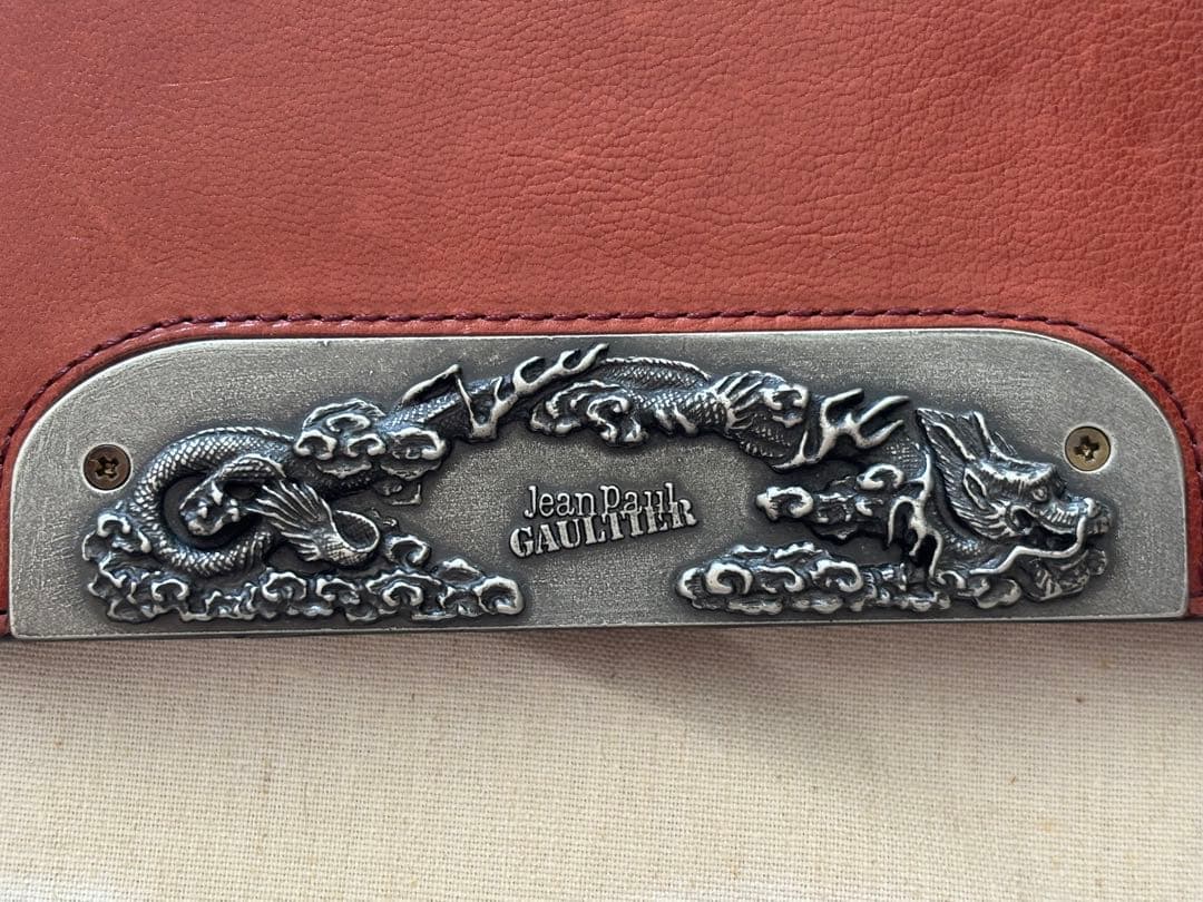 ジャンポールゴルチェ　ドラゴンメタルプレート　長財布　赤茶色