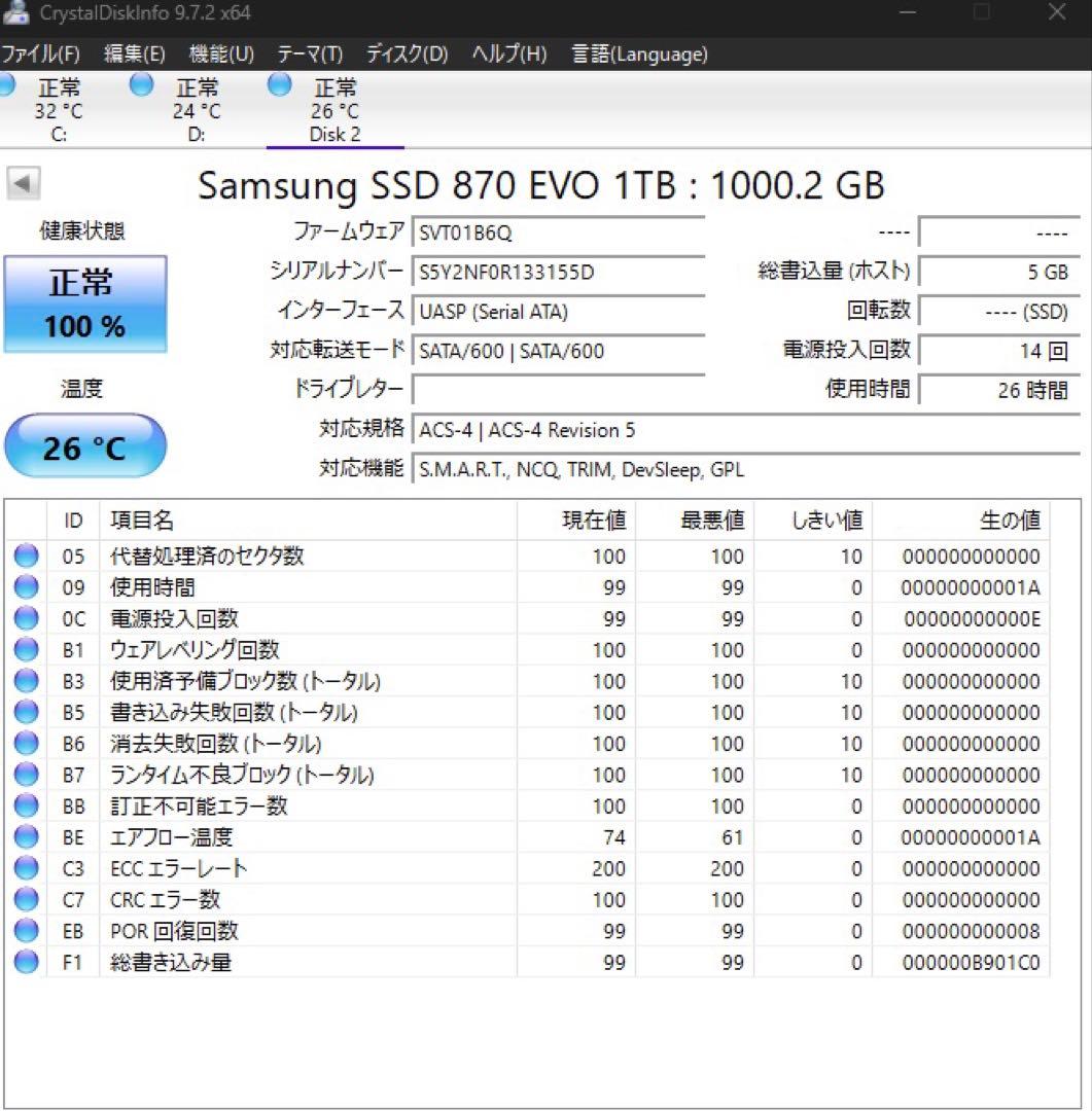 内蔵型SSD Samsung 870 EVO 1TB SATA 2.5 SSD