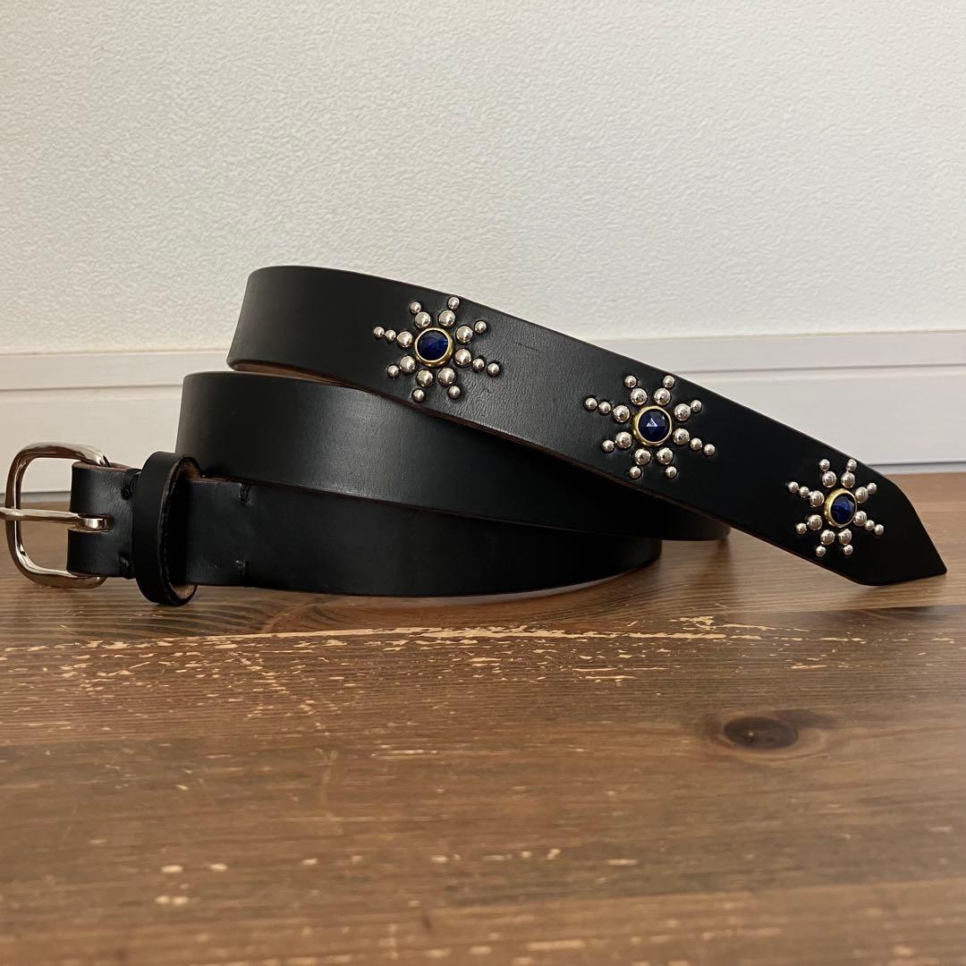 【ハンドメイド】クロムエクセルレザー ナローベルト　スタッズ　ブラック　30ミリ