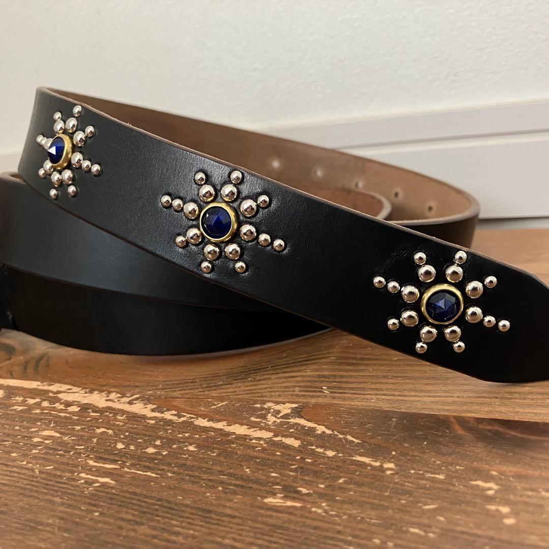 【ハンドメイド】クロムエクセルレザー ナローベルト　スタッズ　ブラック　30ミリ