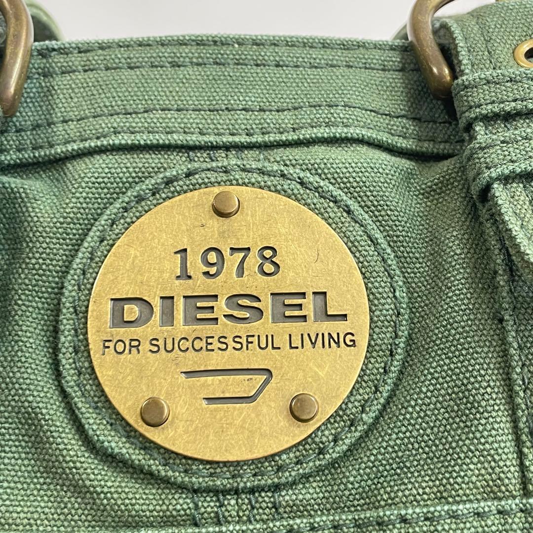 美品　DIESELディーゼルY2K メタルロゴ トートバッグ グリーン