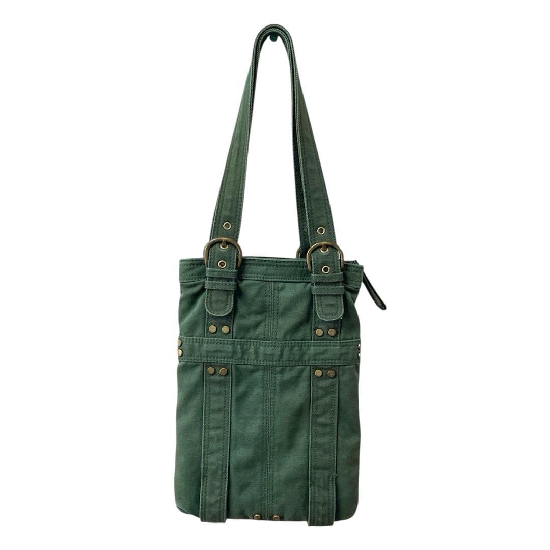 美品　DIESELディーゼルY2K メタルロゴ トートバッグ グリーン