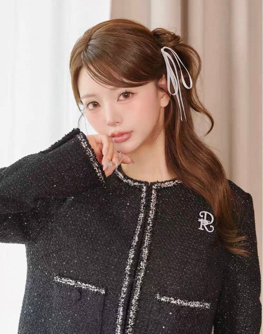 新品　ダーリッチ　Darich スパンコールツイードジャケット　ブラックF