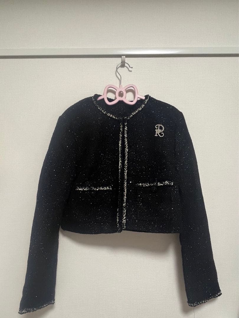 新品　ダーリッチ　Darich スパンコールツイードジャケット　ブラックF