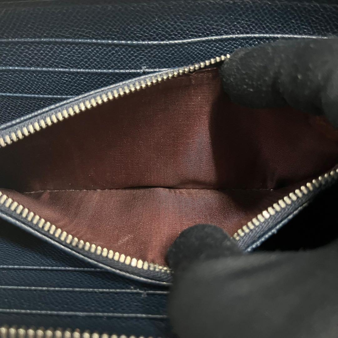 極美✨ブルガリ 長財布 ラウンドファスナー サークルロゴ ネイビー レザー 青