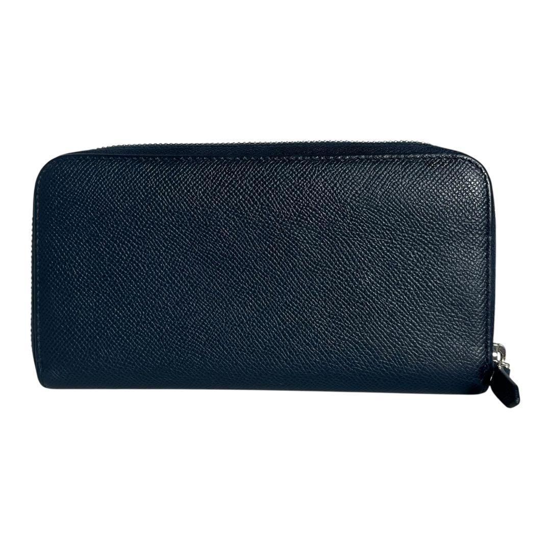 極美✨ブルガリ 長財布 ラウンドファスナー サークルロゴ ネイビー レザー 青