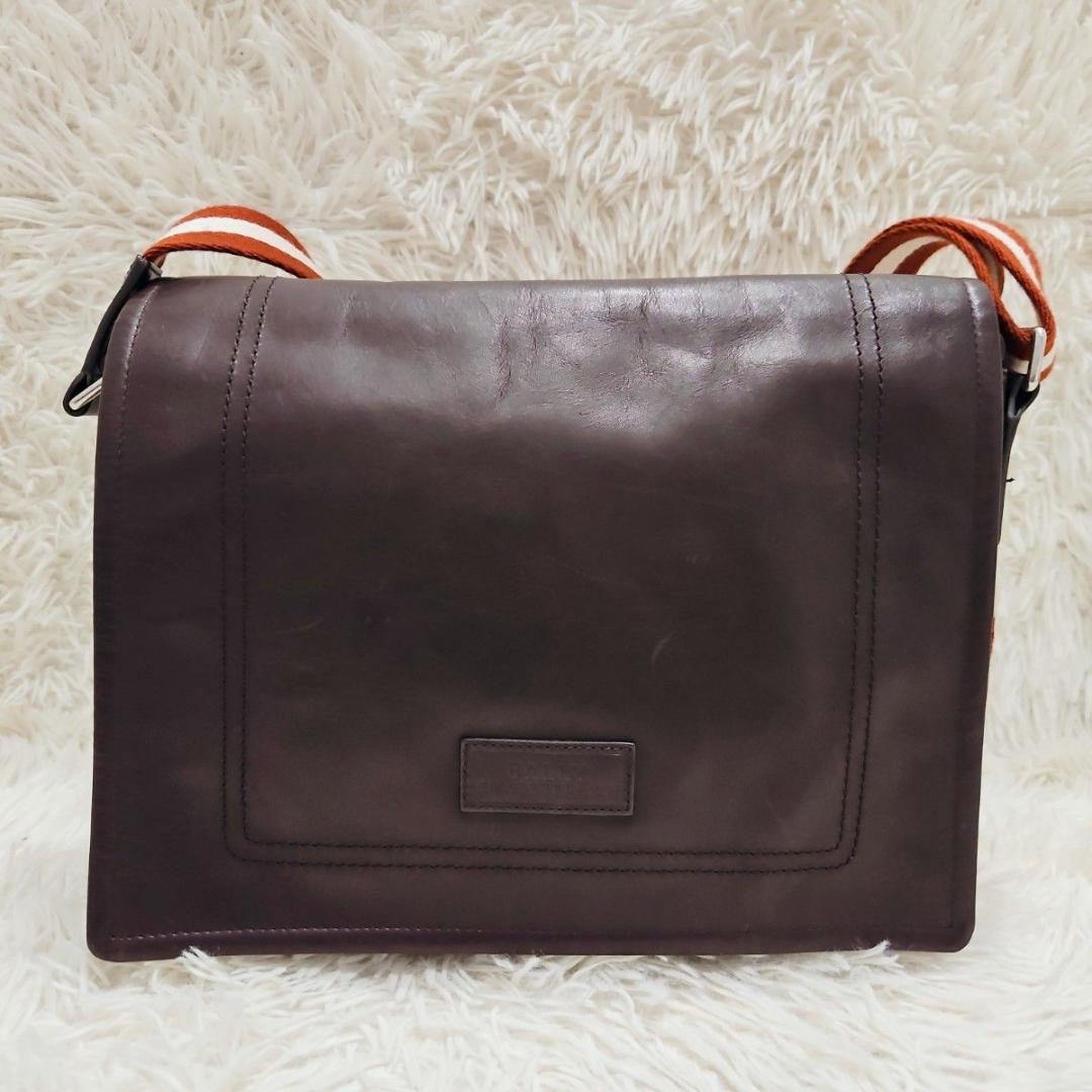 美品 バリー ショルダーバッグ メッセンジャバッグ クロスボディ トレスポ 茶