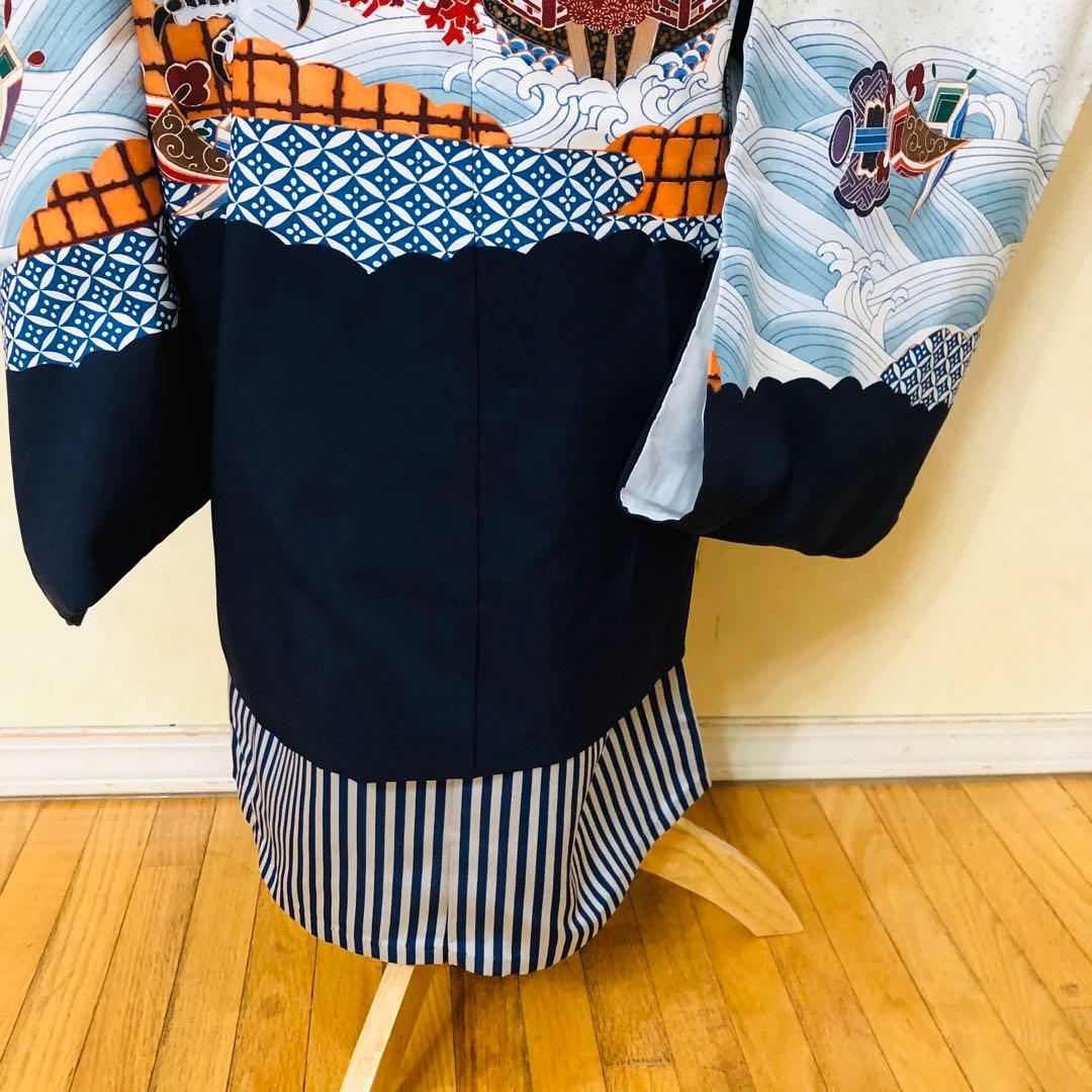 七五三五歳フルセット‼️黒地暈し⭐︎鷹凛々しい⭐︎袴縞スタイルアップ⭐︎全てついてる安心