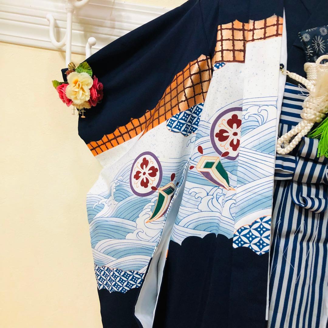 七五三五歳フルセット‼️黒地暈し⭐︎鷹凛々しい⭐︎袴縞スタイルアップ⭐︎全てついてる安心