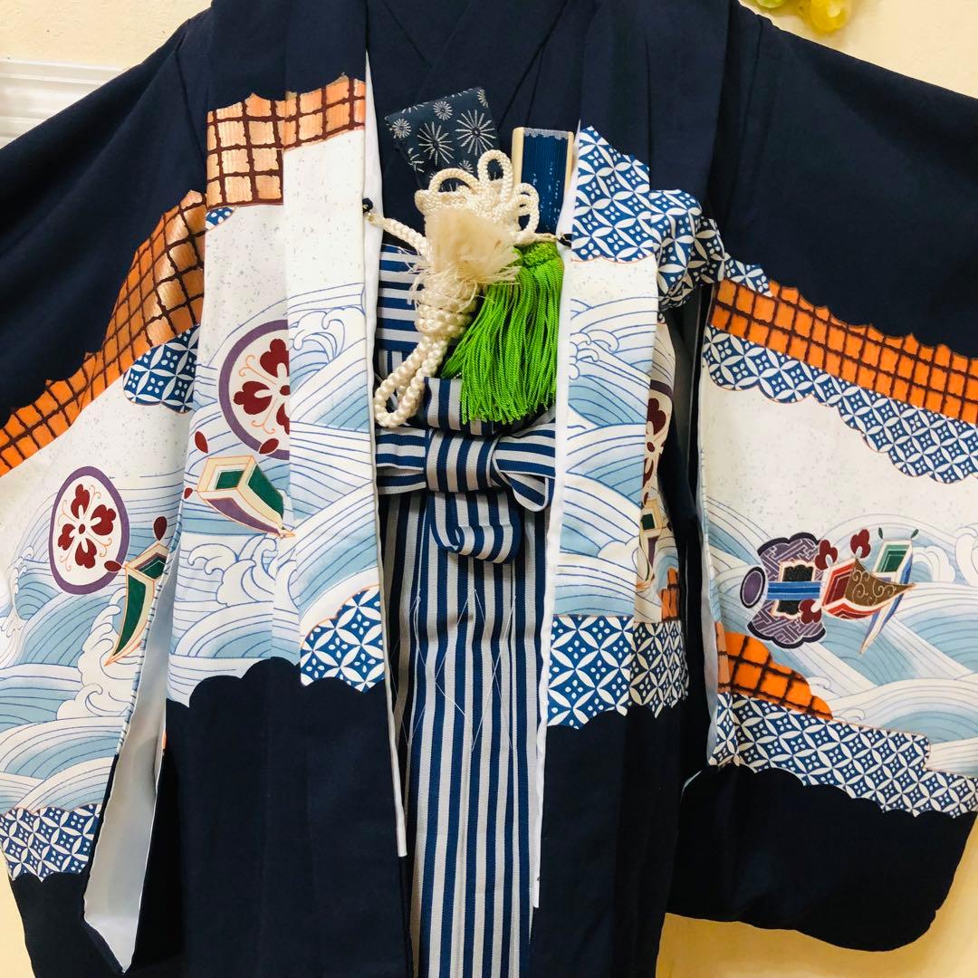 七五三五歳フルセット‼️黒地暈し⭐︎鷹凛々しい⭐︎袴縞スタイルアップ⭐︎全てついてる安心
