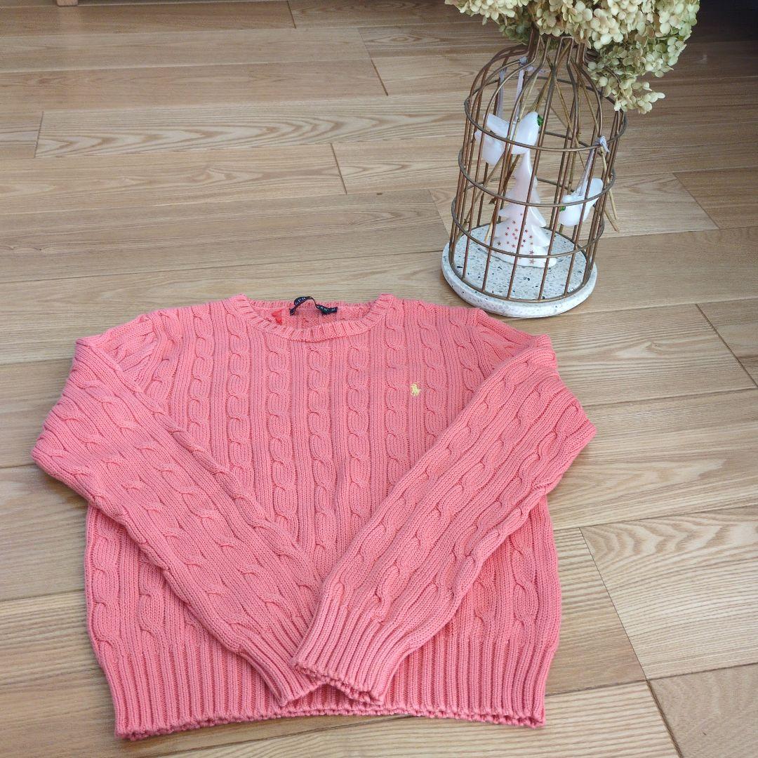 ポロ ケーブル編み ピンク セーター