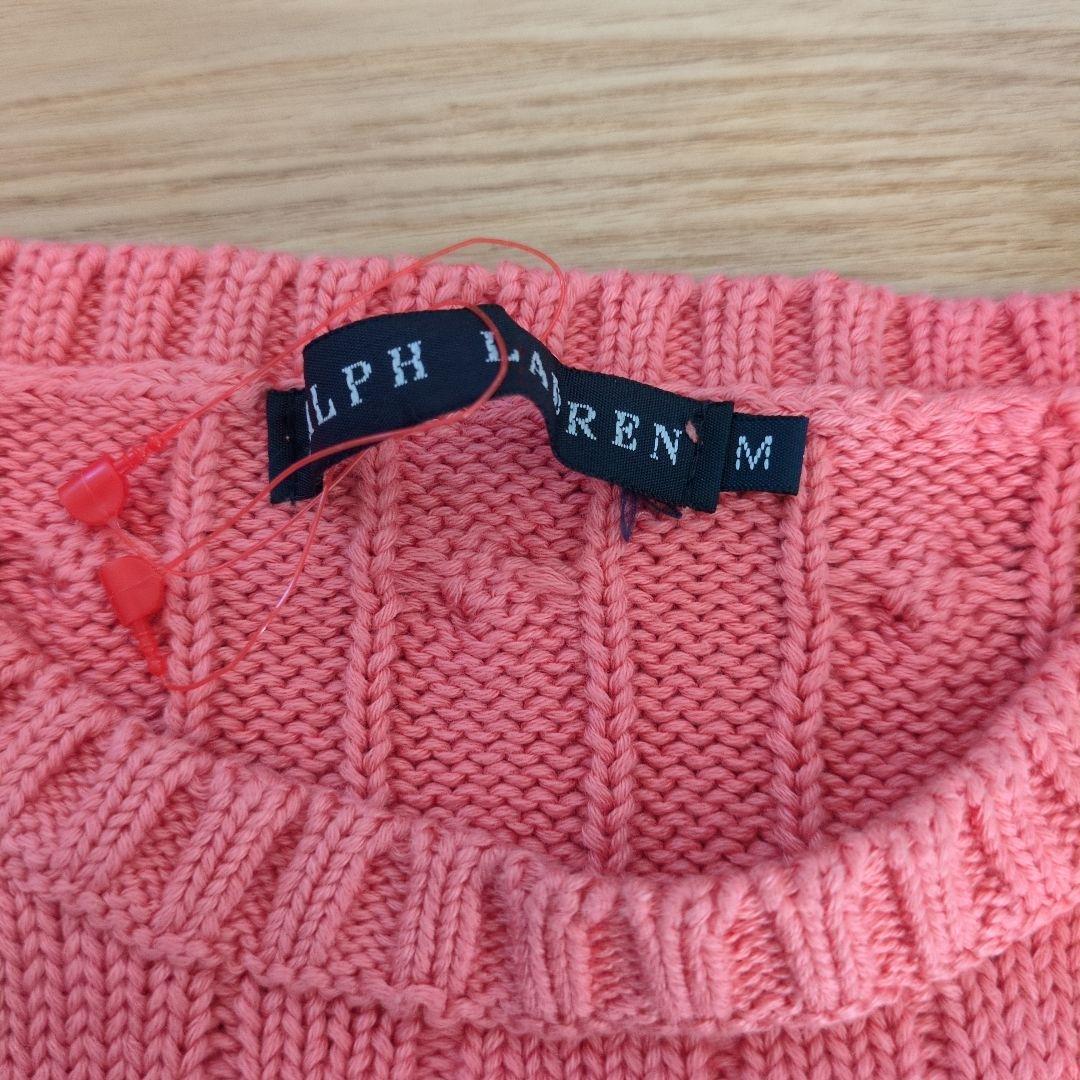 ポロ ケーブル編み ピンク セーター