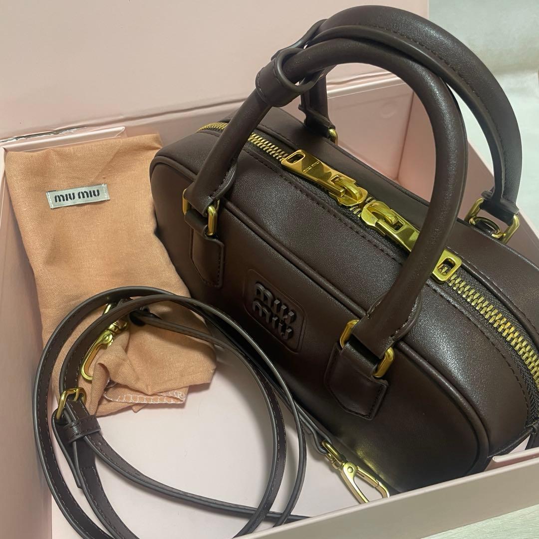miumiu ハンドバッグ ボストンバック ショルダーバッグ ダークブラウン