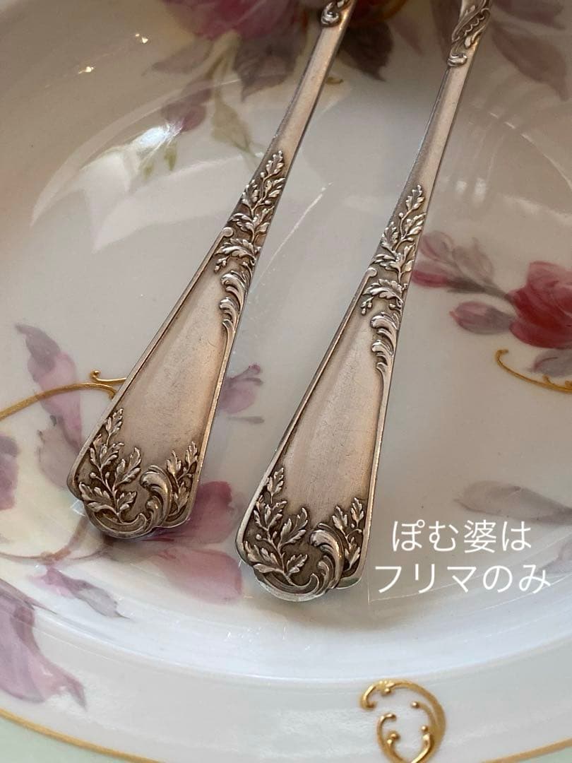 【ピュイフォルカ】純銀／デザートフォーク＆デザートスプーン「ロココ」／２セット