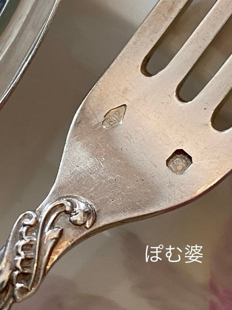 【ピュイフォルカ】純銀／デザートフォーク＆デザートスプーン「ロココ」／２セット