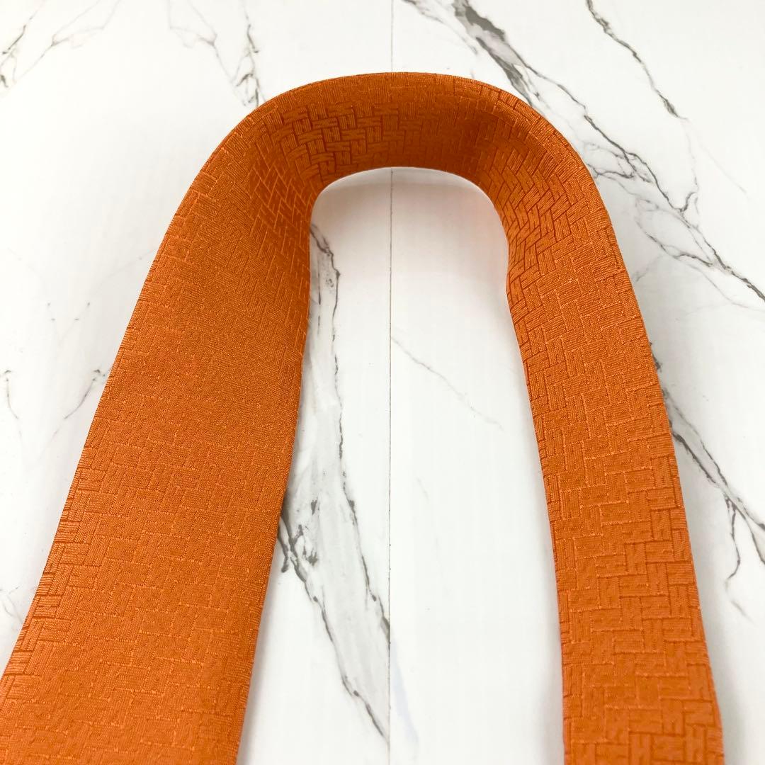 け。　極美品　エルメス　ネクタイ　ファソネ　H柄　H織　ソリッド　オレンジ