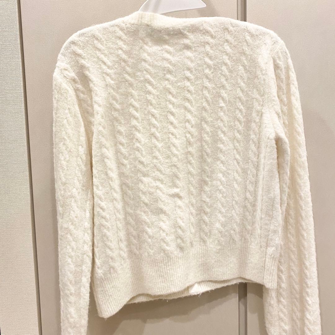 セルフォード 25SS アルパカ混 ケーブルレースデザインカーディガン 白