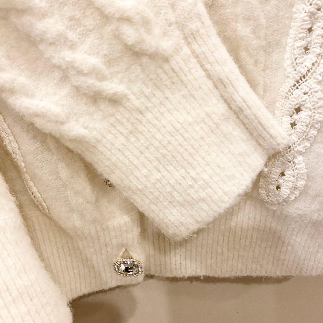 セルフォード 25SS アルパカ混 ケーブルレースデザインカーディガン 白