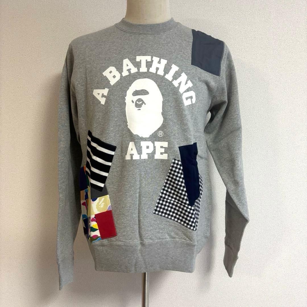 アベイシングエイプ パッチワーク スウェット L グレー　未使用品タグ付き